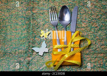 Springlike Easter cutlery sets Stock Photo