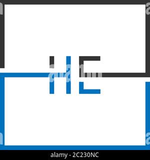 HE logo letter design concept in black and blue color Stock Vector