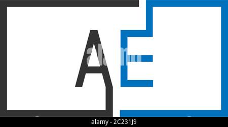 AE logo letter design concept in black and blue color Stock Vector