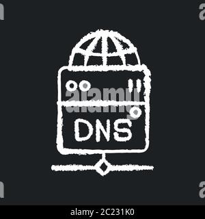DNS server chalk white icon on black background Stock Vector