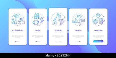 Corporate executive help onboarding mobile app page screen with concepts Stock Vector