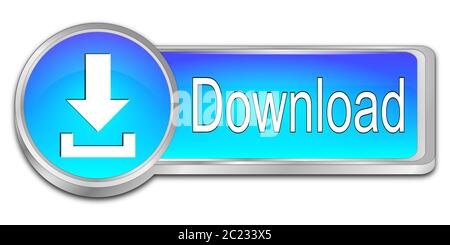 glossy blue Download button - 3D illustration Stock Photo
