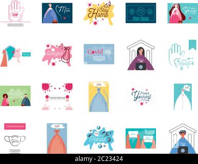 set of icons prevention, protection and symptoms of coronavirus vector illustration design Stock Vector