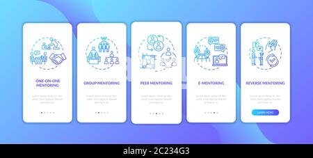 Types of coaching onboarding mobile app page screen with concepts Stock Vector