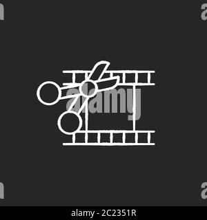 Film edit chalk white icon on black background Stock Vector