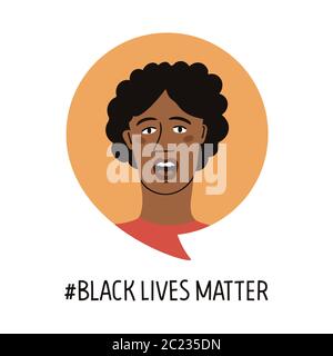 Woman with black skin in speech bubble. Protest, march, piquet, demonstration, fight for human rights, freedom, equality, against discrimination Stock Vector