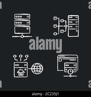 Internet accessibility chalk white icons set on black background Stock Vector