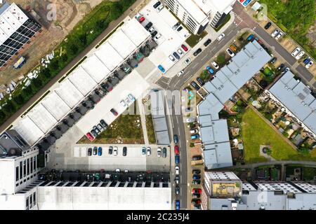 Aerial view of a modern apartment complex with multiple buildings ...