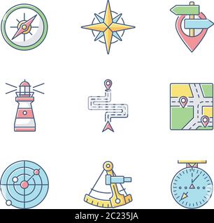 Navigation RGB color icons set Stock Vector