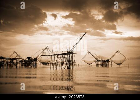 Vintage Style Old Photo Local Fishing Tool Cool Blue Tone, Thailand Stock  Image - Image of native, silhouette: 154965353