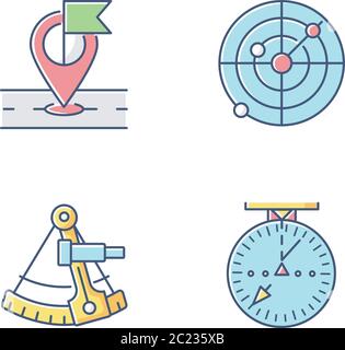 Navigation RGB color icons set Stock Vector