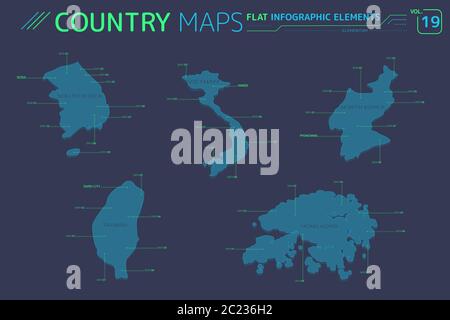 Flat vector maps collection with infographic elements Stock Photo - Alamy