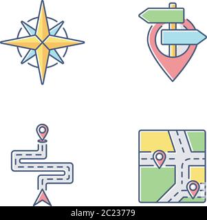 Navigation RGB color icons set Stock Vector