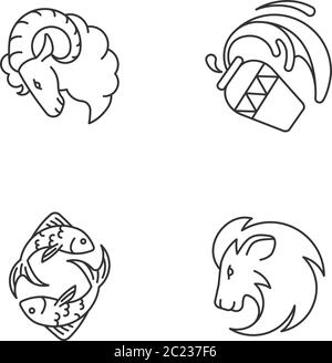 Horoscope signs pixel perfect linear icons set Stock Vector