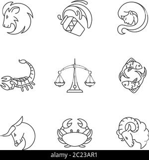 Astrology signs pixel perfect linear icons set Stock Vector