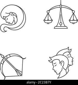 Birth signs pixel perfect linear icons set Stock Vector