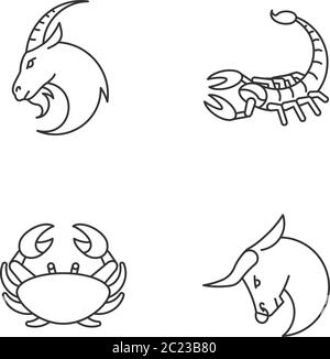 Astrological signs pixel perfect linear icons set Stock Vector