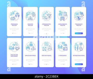 Mentorship onboarding mobile app page screen with concepts Stock Vector