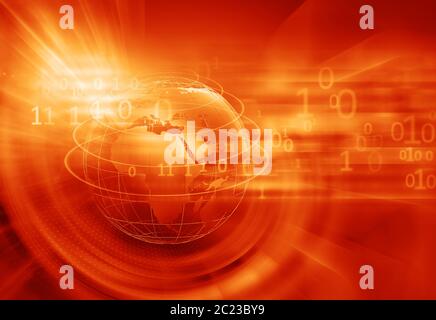 Graphical digital world with binary codes red theme background, 3d illustration Stock Photo