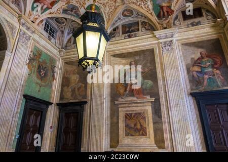 Genoa, Italy - August 20, 2019: Frescoes of the atrium in the Palazzo Angelo Giovanni Spinola in Via Garibaldi in the historical center of Genoa