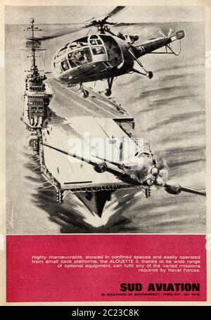Vintage advertisement for the Sud Aviation aerospace company. Stock Photo