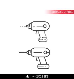Drill, electric screwdriver instrument thin line vector icon. Outline, editable stroke. Stock Vector