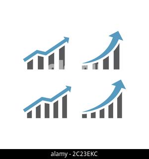 Growth bar infographic or chart with arrow icon. Data analysis graph, growing up business vector. Stock Vector
