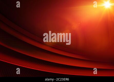 Graphical abstract red theme background with lens flare at top right edge. Stock Photo