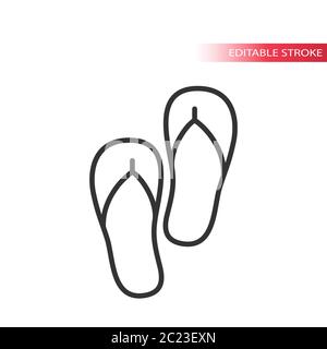 Flip flops pair, beach footwear thin line vector icon. Outline, editable stroke. Stock Vector