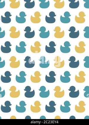 Duckling colorful seamless pattern in yellow and blue. Ducks print design for paper and fabric. Stock Vector