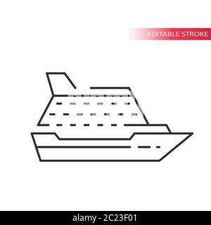 Cruise ship, liner thin line vector icon. Editable stroke. Stock Vector