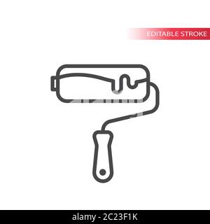 Paint roller thin line vector icon. Outline, editable stroke. Stock Vector