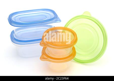 Stack of food plastic containers isolated on white background Stock Photo