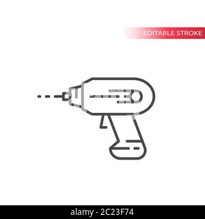 Drill, electric screwdriver instrument thin line vector icon. Outline, editable stroke. Stock Vector