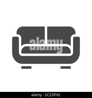 Sofa or couch black isolated vector icon. Stock Vector