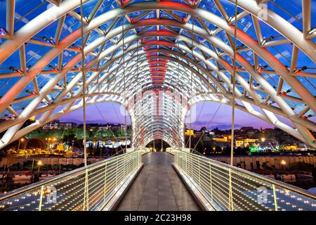 Modern pedestrian bridge known as Peace Bridge, Tbilisi, Georgia Stock Photo