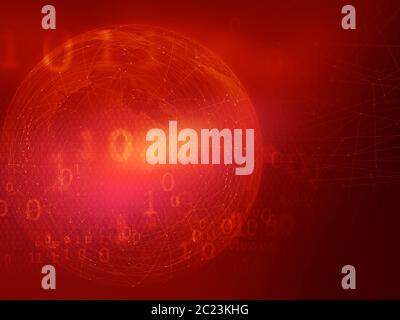 Graphical blockchain red theme background with connection lines and binary codes. Global connectivity technology concept Stock Photo