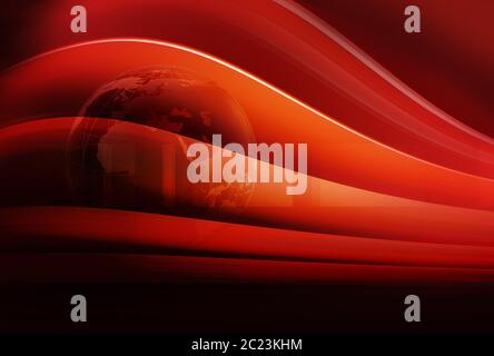 Graphical breaking news background with earth globe and bend curves, red theme background Stock Photo