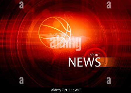 Graphical digital sport news red theme background with outline ball and news text. Stock Photo