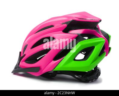 Female multicolor bicycle helmet. Isolated on white background with shadow Stock Photo