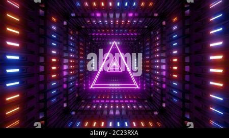 glowing wireframe triangle with metal shining background 3d illustration, colorful multicolor art design wallpaper 3d rendering illustration, Stock Photo