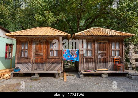 Wooden cabins in the Caucasus,Georgia Stock Photo