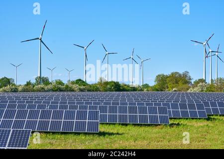 Rennewable energy generation seen in rural Germany Stock Photo