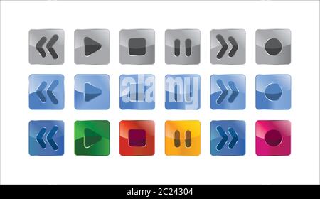 set of glass buttons for media player Stock Vector