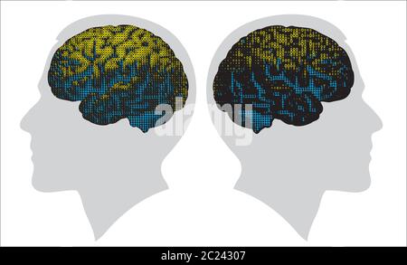 stylized brain, consisting of binary code in color Stock Vector