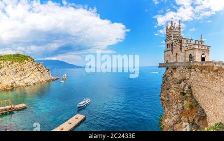 The Swallow Nest and the harbour in the Black Sea, Crimea, Ukraine. Stock Photo