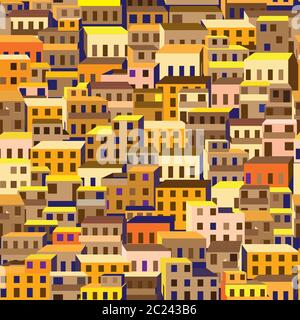 Seamless pattern with stylized city's old quarter, or favelas Stock Vector