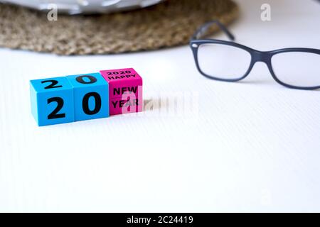 2020 Happy new year composed with colored plastic cubes Stock Photo