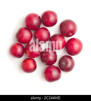 The red cherry plums fruit isolated on white background. Stock Photo