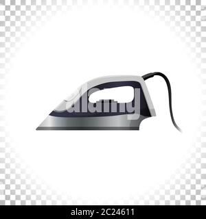 Flat image of house electric iron. Home appliance concept. Iron icon on white background. Side view. Element for web designs. Vector illustration. Stock Vector
